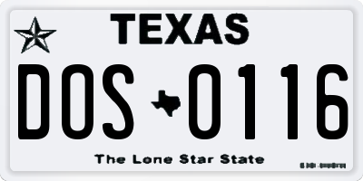 TX license plate DOS0116