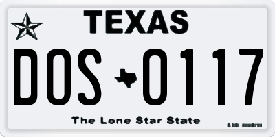 TX license plate DOS0117