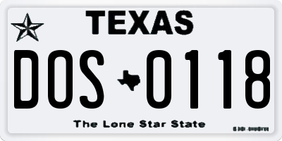TX license plate DOS0118