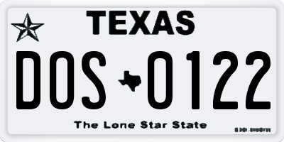TX license plate DOS0122