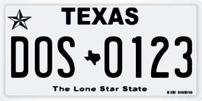 TX license plate DOS0123