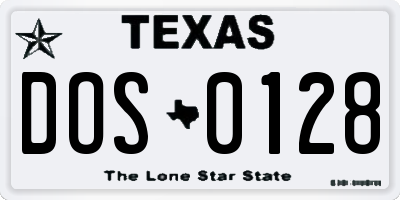 TX license plate DOS0128