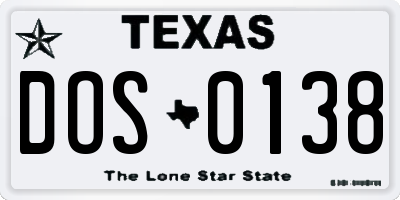 TX license plate DOS0138