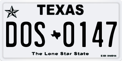 TX license plate DOS0147