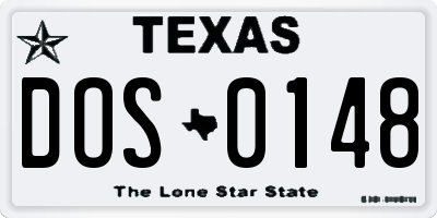 TX license plate DOS0148