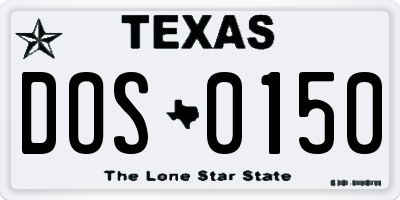 TX license plate DOS0150