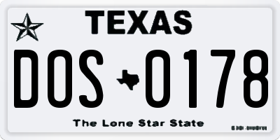 TX license plate DOS0178