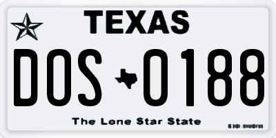 TX license plate DOS0188