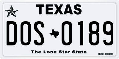 TX license plate DOS0189