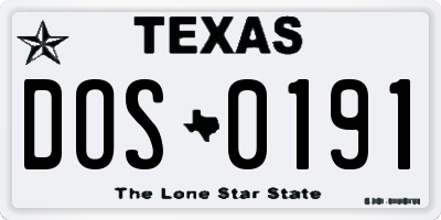 TX license plate DOS0191