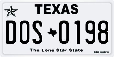TX license plate DOS0198