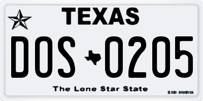TX license plate DOS0205