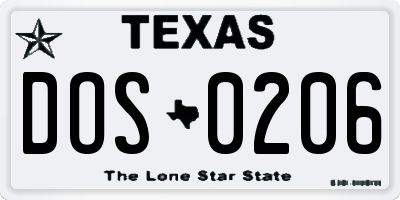 TX license plate DOS0206