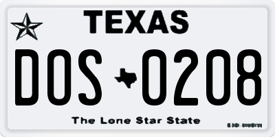 TX license plate DOS0208