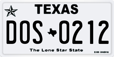 TX license plate DOS0212