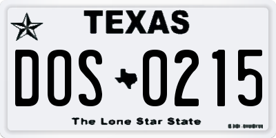 TX license plate DOS0215