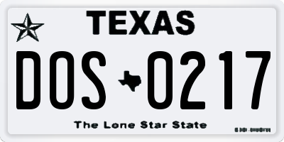 TX license plate DOS0217