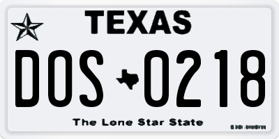 TX license plate DOS0218