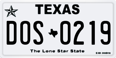 TX license plate DOS0219