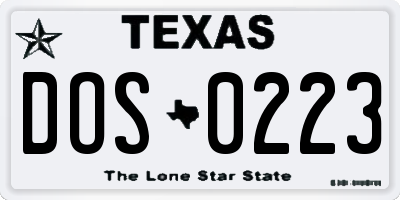 TX license plate DOS0223