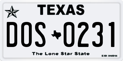 TX license plate DOS0231