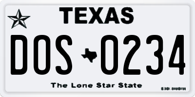 TX license plate DOS0234