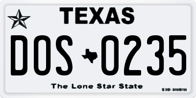 TX license plate DOS0235