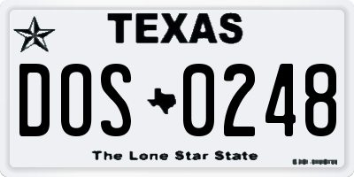 TX license plate DOS0248