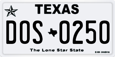 TX license plate DOS0250