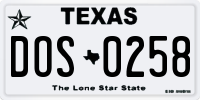 TX license plate DOS0258