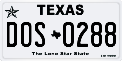 TX license plate DOS0288