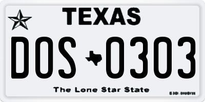 TX license plate DOS0303