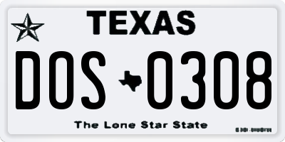 TX license plate DOS0308