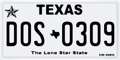 TX license plate DOS0309