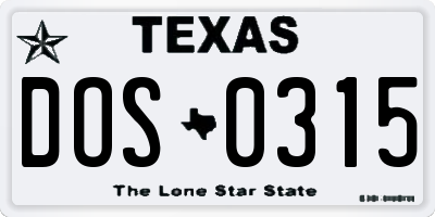 TX license plate DOS0315