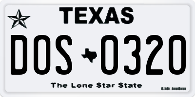 TX license plate DOS0320