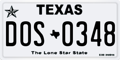 TX license plate DOS0348
