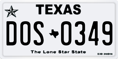 TX license plate DOS0349