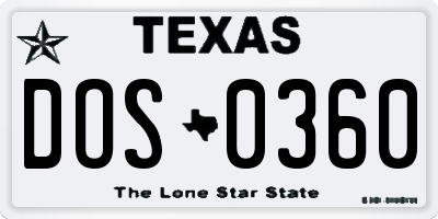 TX license plate DOS0360