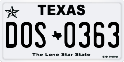 TX license plate DOS0363