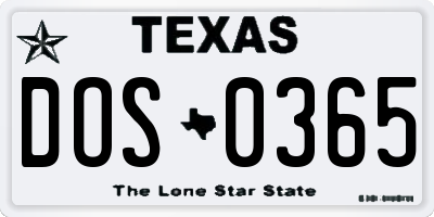TX license plate DOS0365
