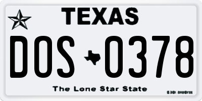 TX license plate DOS0378
