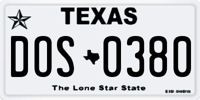 TX license plate DOS0380