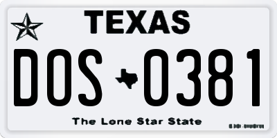 TX license plate DOS0381