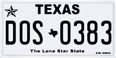TX license plate DOS0383