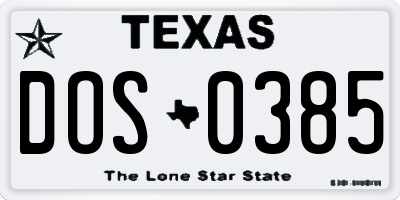 TX license plate DOS0385