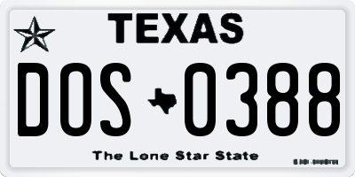TX license plate DOS0388