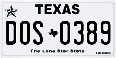 TX license plate DOS0389