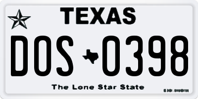 TX license plate DOS0398