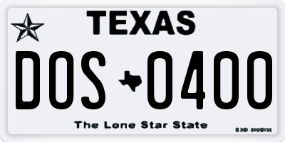 TX license plate DOS0400